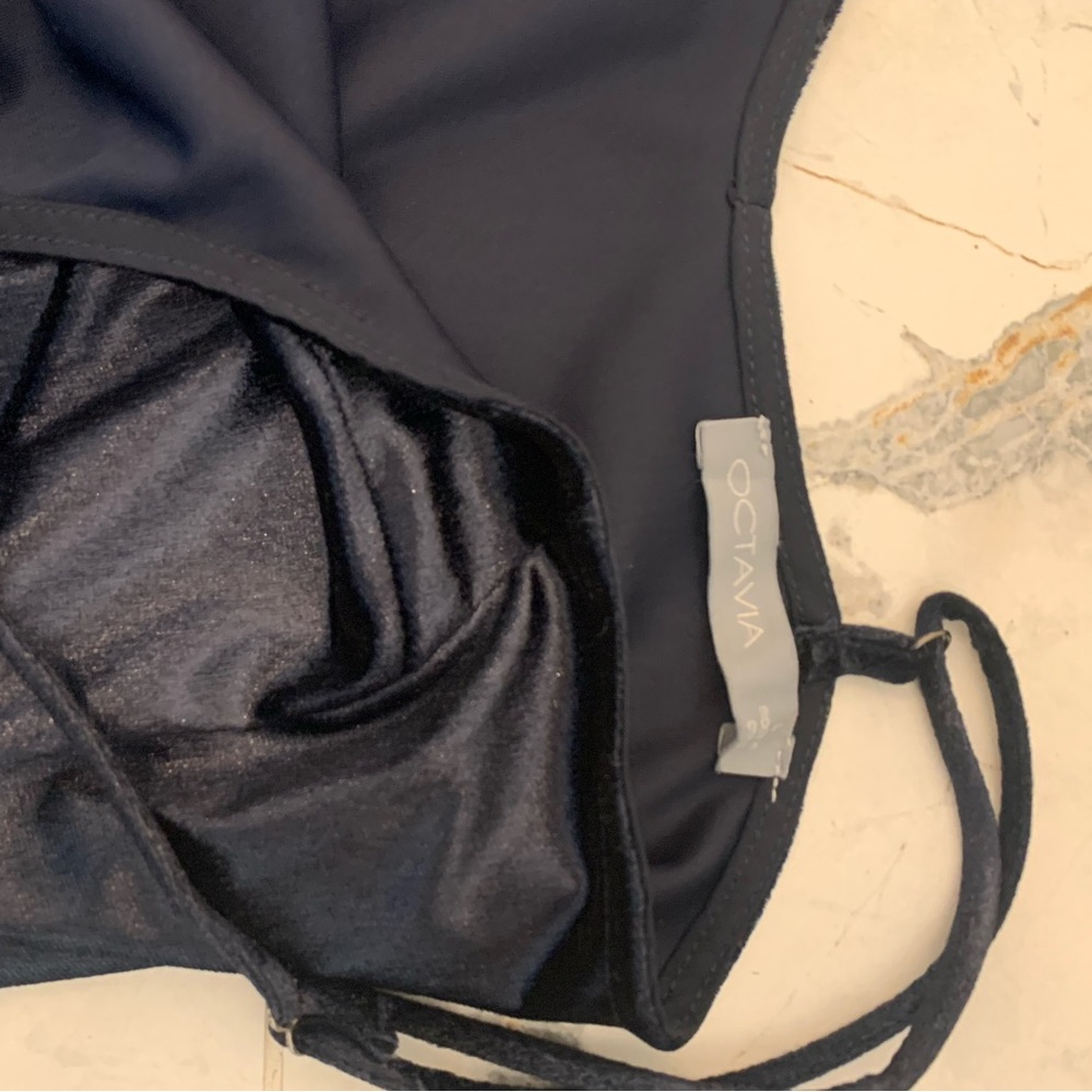 Midnight Blue Crushed Velvet Slip Dress - Picture 3 of 4